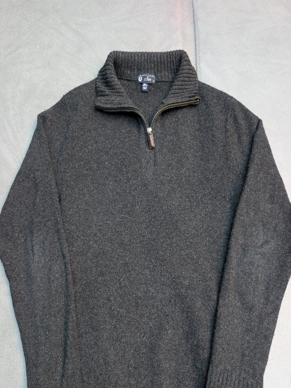 J.Crew 100% Lambswool Quarter Zip Sweater Charcoal Black Men's S Preppy Business